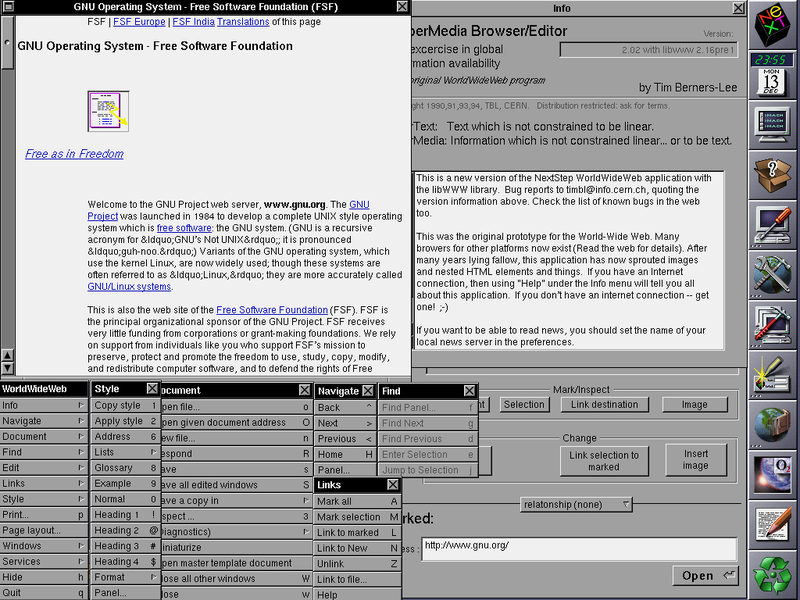 圖、1990年，全球第一款網頁瀏覽器─WorldWideWeb於NeXT電腦誕生